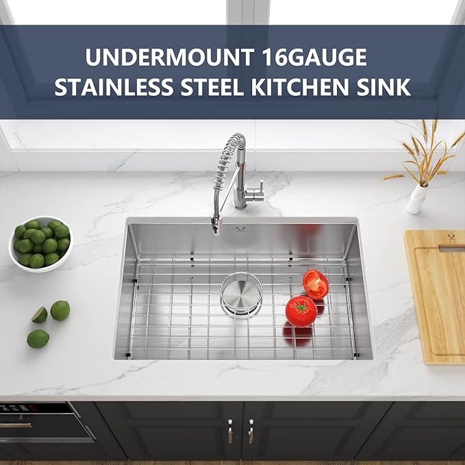 Kitchen Sink 27x18 Inch Undermount Kitchen Sinks Stainless Steel Sink 16 Gauge Single Bowl Sinks with Accessories