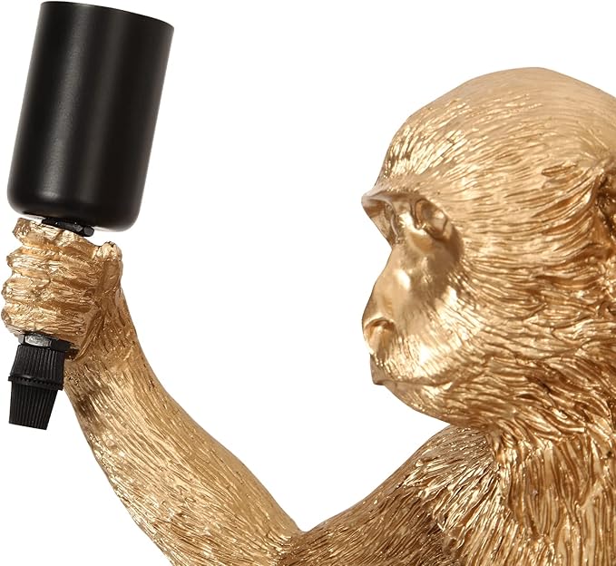 Vintage Monkey Wall Lamp, 13.7 x 27.5 Inch Retro Resin E27 Monkey Wall Light Fixture for Dining Living Room Bedroom Bar Cafe (Gold - Wall Lamp)