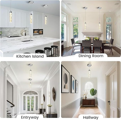 Pendant Lights Kitchen Island 3 Pack,3CCT Modern Crystal Stone Pendant Light Fixtures,Dimmable LED Kitchen Island Lighting,Adjustable Chrome Hanging Light Fixture for Dining Room Hallway, ETL Listed