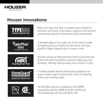 Houzer Medallion Stainless Steel Kitchen Sink - 31 Inch Undermount Single Bowl Sink, Durable & Versatile, Essential for Home & Apartment, Nested 20-Pack - MGS-3018-20