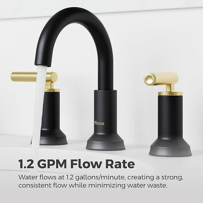 Pfister Capistrano Bathroom Sink Faucet, 8-Inch Widespread, 2-Handle, 3-Hole, NSF Certified, Matte Black and Brushed Gold Finish, LF049CSOBBG