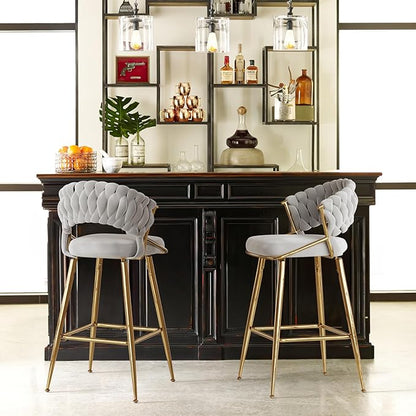 25.2" Velvet Counter Stool with Gold Accents, Ergonomic Plush Seat for Kitchen Island Bar