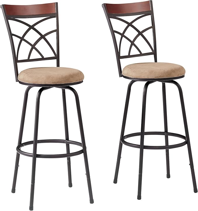 VECELO Bar Stools Set of 2, 24/29" Height Adjustable Barstool,Swivel Counter Stool with Upholstered Seat/Footrest/Back,Steel Bistro Pub Chairs, Island Chairs,Wood Top Backrest
