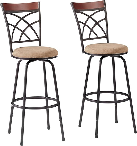 VECELO Bar Stools Set of 2, 24/29" Height Adjustable Barstool,Swivel Counter Stool with Upholstered Seat/Footrest/Back,Steel Bistro Pub Chairs, Island Chairs,Wood Top Backrest