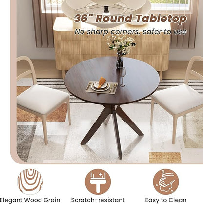 Giantex 36" Round Wood Dining Table, Farmhouse Kitchen Table with Intersecting Pedestal Base & Solid Rubber Wood Legs, Vintage Coffee Tables for Dinette, Small Spaces, Restaurant, Brown