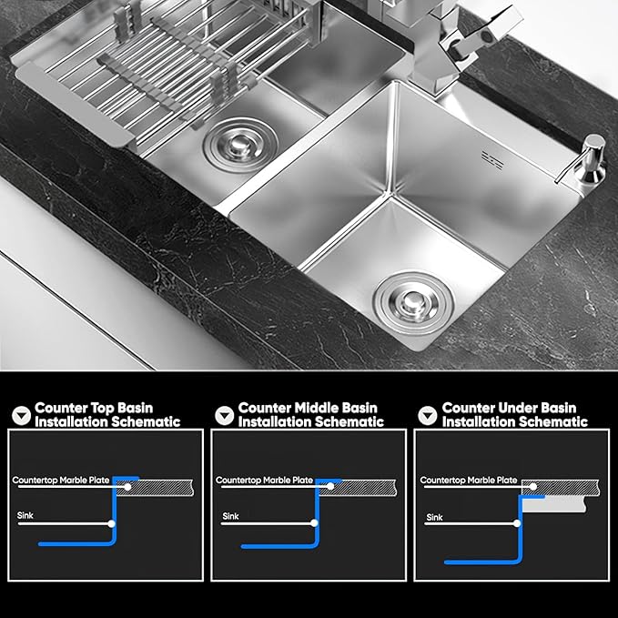 32" x 18" Drop-in/Topmount Double Bowl Kitchen Sink, Nano-Coated 304 Stainless Steel Kitchen Sink with Drain and Overflow