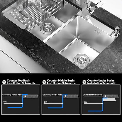 32" x 18" Drop-in/Topmount Double Bowl Kitchen Sink, Nano-Coated 304 Stainless Steel Kitchen Sink with Drain and Overflow