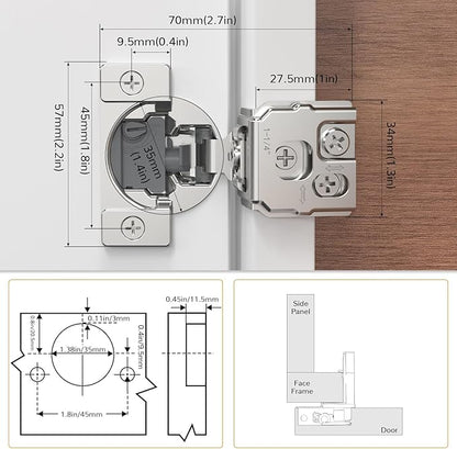 Chibery 60 Pack 1-1/4” Overlay 4D Soft Close Cabinet Hinges, Concealed Face Frame, Adjustable Closing Speed, 105° Opening Smooth Slow, Hidden Self Closing for Kitchen Corner, Cupboard (with Template)