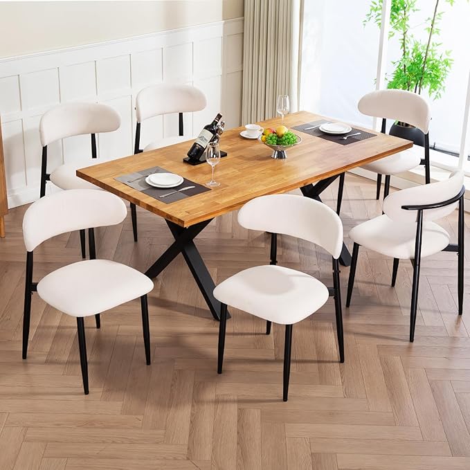 UVV Dining Chairs Set of 6, Metal Kitchen Chairs with Modern Fabric Upholstered for Dining Room, Beige