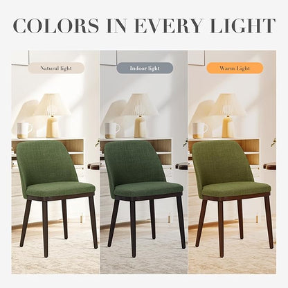 COLAMY Upholstered Dining Chairs Set of 6, Modern Kitchen Chairs with Back, Fabric Side Chair with Wood Legs for Dining Room Kitchen Restaurant, Green