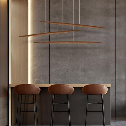 YISDESIGN 71" Wood Linear Pendant Light Wood Linear Dinning Room Light Island Lights LED Dimmable Chandelier 40w for Dining Room Billiard & Pool Table Walnut Color
