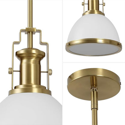 JONATHAN Y 10" Brass Gold/White Modern Industrial Iron LED Dome Pendant Light, Adjustable Hanging Fixture for Kitchen Island or Entryway, Black Metal Shade, LED Bulb Included (JYL9535D)