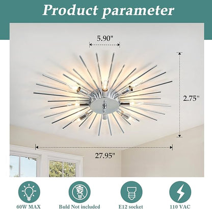 ZGLAOJT Semi Flush Mount 8 Light Ceiling Light Modern Metal Ceiling Lighting Chrome Light Fixture Chandelier for Farmhouse Kitchen Dining Room Bedroom Hallway Living Room