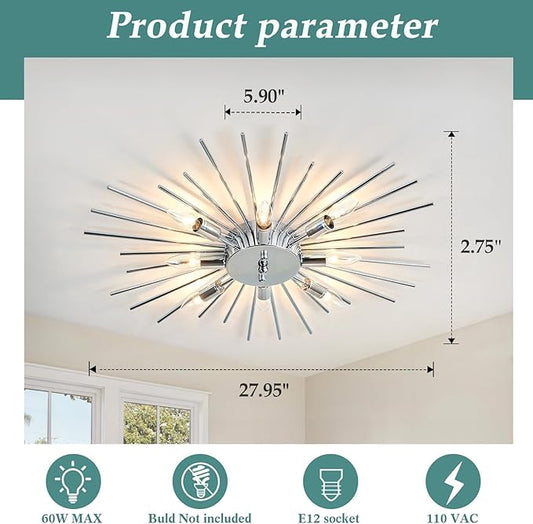 ZGLAOJT Semi Flush Mount 8 Light Ceiling Light Modern Metal Ceiling Lighting Chrome Light Fixture Chandelier for Farmhouse Kitchen Dining Room Bedroom Hallway Living Room