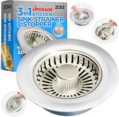 zaa Kitchen Sink Drain Strainer - Kitchen Sink Stopper, 304 Stainless Steel Sink Drain Stopper, Sink Protector for Kitchen with Anti-Clog Filter, Fit US Standard 3-1/2'' Sink Drain Hole, Nickel