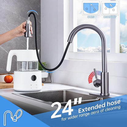 Black Stainless Kitchen Faucet, Arofa Gray Kitchen Faucet with Pull Down Sprayer Single Handle One Hole 3 Hole Commercial Rv Faucet for Kitchen Sink Gun Black