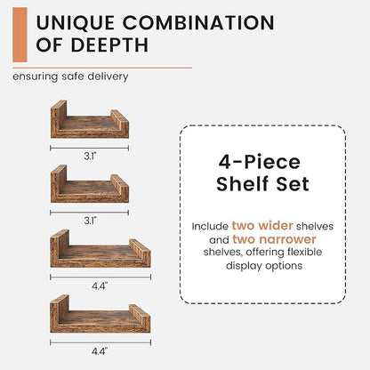 FLYJOE Floating Picture Ledge Shelves for Wall Set of 4, 56 Inch Wall Shelves with Lip Long Large Nursery Book Shelf for Toys Storage Kids Bookshelf Wall Mounted Living Room Bedroom Decor Frames