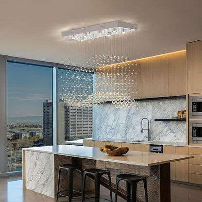 Finktonglan 39.4" Rectangular Crystal Chandelier for Kitchen Island, 8-Light Linear Island Pendant Light, GU10 Base (Bulbs Not Included), Height Adjustable Modern Dining Room Ceiling Light