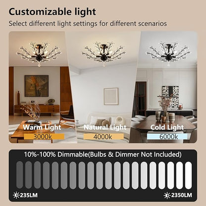 Modern 5 Light Small Crystal Chandelier 30 Inch Black Semi Flush Mount Ceiling Light Fixture for Kitchen Dining Room Bedroom Entryway Living Room Hallway, E12