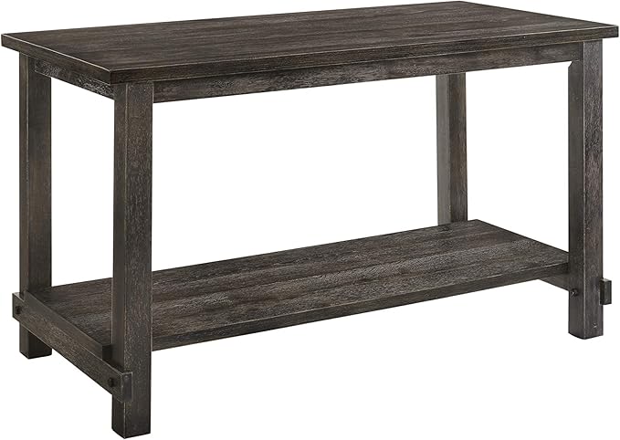Weathered Grey Counter Height Table with Bottom Shelf, Rustic Farmhouse Kitchen Dining Table, 36 Inch High Bar Table with Storage Shelf for Small Spaces, Kitchen Island, Dining Room
