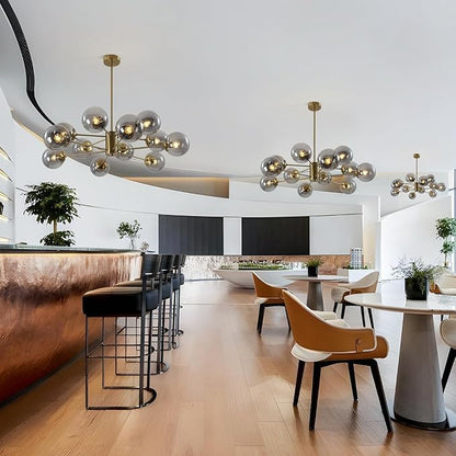 KCO Lighting Modern Large Sputnik Chandelier Gold Sputnik Ceiling Light Fixture 12-Lights Smoke Glass Globe Flush Mount Chandelier Mid Century Round Dining Room Chandelier