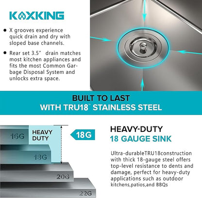 15x15x9 Inch Drop In Bar Sink, 18 Gauge T304 Stainless Steel Topmount Kitchen Sink for RV, Outdoor BBQ, Wet Bar, Laundry & Utility - Rust-Proof Single Bowl with Basket Strainer