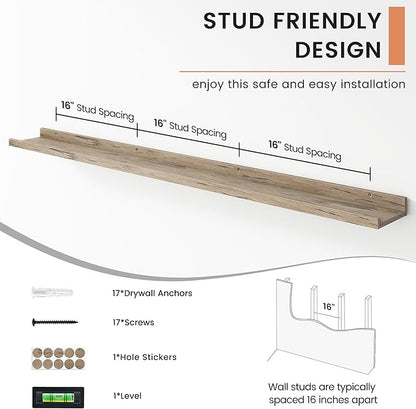 FLYJOE Floating Picture Ledge Shelves for Wall Set of 4, 56 Inch Wall Shelves with Lip Long Large Nursery Book Shelf for Toys Storage Kids Bookshelf Wall Mounted Living Room Bedroom Decor Frames