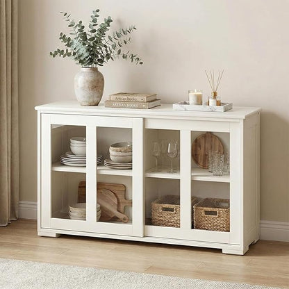 NAFORT Wooden Buffet Cabinet Sideboard with Sliding Doors, Kitchen Storage Console Table, Accent Coffee Bar with Adjustable Shelf for Living Room, Dining Room (White, 13" D x 42" W x 24.5" H)