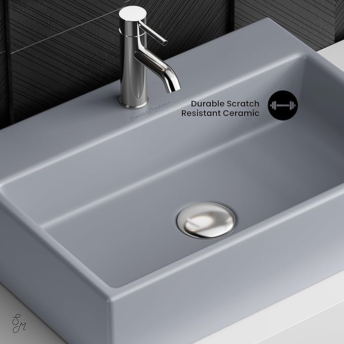 Claire 20” Rectangle Ceramic Vessel Sink in Matte Grey
