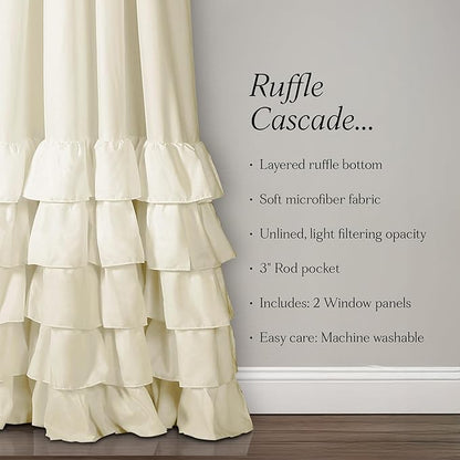 Lush Decor Allison Ruffle Light Filtering Window Curtain Panels Pair 40" W x 84" L Ivory - Coquette Curtains for Bedroom - Drapes - Ruffle Curtains Kids