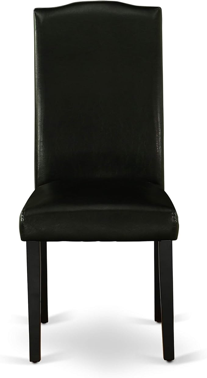 East West Furniture ENP1T69 Encinal Parson Dining Room Chairs - Nailhead Trim Black Faux Leather Padded Chairs, Set of 2, Black