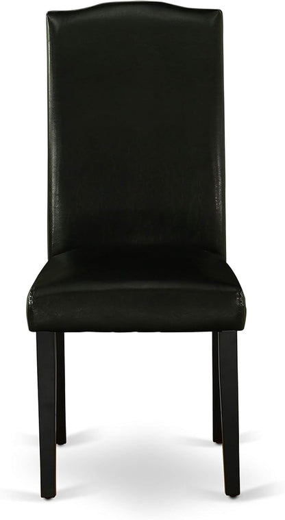 East West Furniture ENP1T69 Encinal Parson Dining Room Chairs - Nailhead Trim Black Faux Leather Padded Chairs, Set of 2, Black