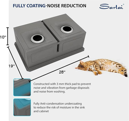 Sarlai 28 Undermount Kitchen Sink Double Bowl - 28x19 Inch Undermount Sink Stainless Steel 16 Gauge Ledge Workstation Sinks Low Divide 50/50 Double Basin Under Counter Kitchen Sinks