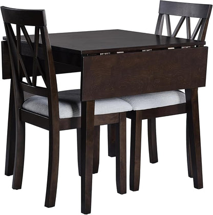 Ball & Cast 5-Piece Farmhouse Drop Leaf Folding Dining Table with Chairs, 29.57"~45.67" Extendable Table w/4pcs Backrest Dining-Chair, Foldable Kitchen Breakfast Set for 4,Space Saving,Espresso