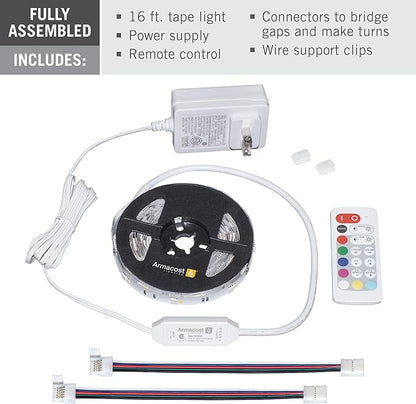 Armacost Lighting 423500 RibbonFlex Home 16ft. RGB+W Smart LED Tape Light Kit, Multi-Color and White