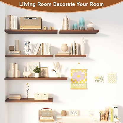 Large Floating Shelves for Wall 1 Pack Deep Floating Shelves No Drilling Accessories Included Deep Wall Shelves for Living Room Kitchen Farmhouse 48" W x 12" D x 1.2" H Walnut