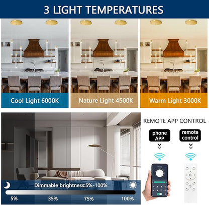 Mini Chandelier Modern Crystal Pendant Lights for Kitchen Island LED Dimmable Light fixtures Adjustable Hanging Ceiling Pendant Lighting for Dining Room Hallway 3000K 6000K