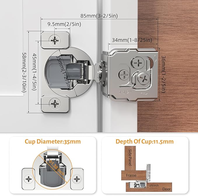 Chibery 20 Pack 1-1/2" Overlay 3D Soft Close Concealed Hinge for Face Frame Door, Self Closing Hinges, 105° Smooth Slow Close Quite, Hidden Stainless Steel Hinge for Kitchen Cabinet Door, Satin Nickel
