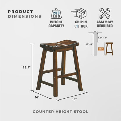 Lexicon Finnian Saddle Solid Wood Counter Height Stool Set of 2 - Saddle Kitchen Stool Dining Height Stools for Dining, Armless Counter Chair Seating, Perfect Casual - 23.5" SH Distressed Cherry