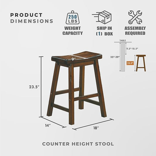 Lexicon Finnian Saddle Solid Wood Counter Height Stool Set of 2 - Saddle Kitchen Stool Dining Height Stools for Dining, Armless Counter Chair Seating, Perfect Casual - 23.5" SH Distressed Cherry