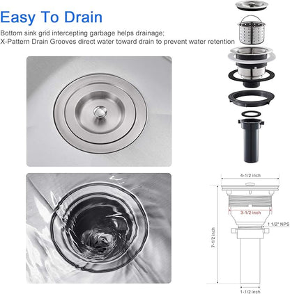 MENATT 15-inch Undermount Kitchen Bar Sinks, 304 Stainless Steel Handmade Bar Sink Undermount, Single Bowl Kitchen Sink Brushed, 15" x 17" x 8"