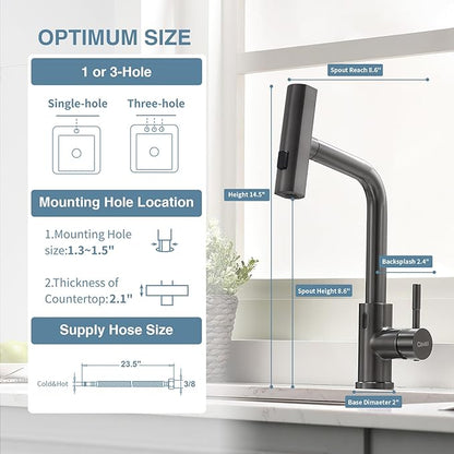 GIMILI Black Stainless Touchless Kitchen Faucet with Pull Down Sprayer, 15” Hight Single Hole Handle Kitchen Sink Faucets