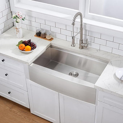 VAPSINT 33 Inch Farmhouse Kitchen Sink, 33x20x9 Inches Stainless Steel Undermount 16 Gauge Deep Single Bowl Apron Front Workstation Ledge Farm Sink with Accessories