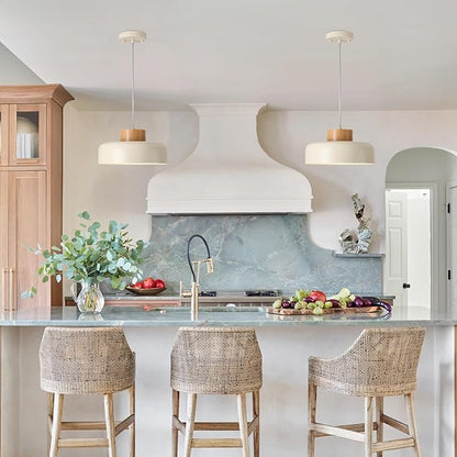 Modern Pendant Lights,12.6 inch,Natural Wood Cap,Simple Hanging Light Fixture for Kitchen Island,Dining Room