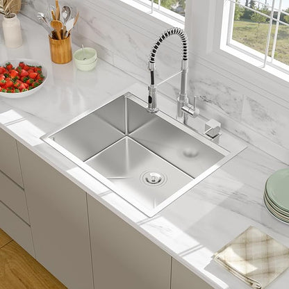 25 Drop In Kitchen Sink - Beslend 25x22 Inch Stainless Steel Sinks Ledge Workstation 16 Gauge Top Mount Handmade Single Bowl Kitchen Sink with Accessories