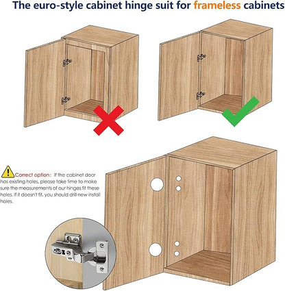 Ravinte 4 Pack 2 Pairs European Kitchen Cabinet Hinges Soft Close Insert Cabinet Door Hinges Heavy-Duty Frameless Adjustable Concealed Cabinet Cup Hinge