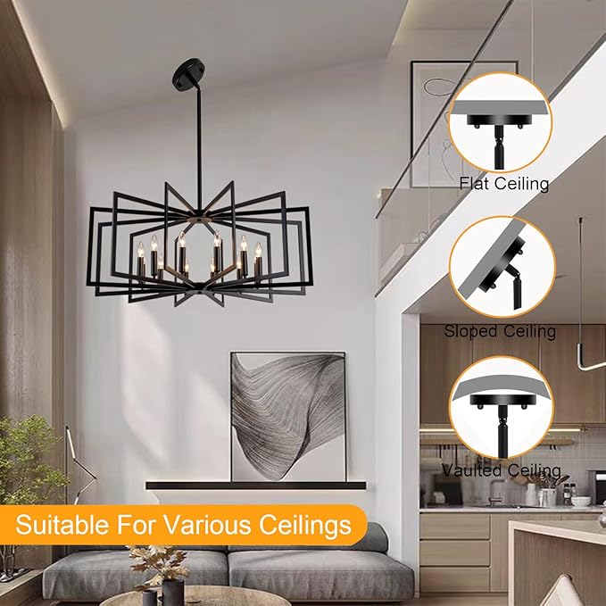 Black Chandelier for Dining Room,12-Light Dining Room Light Fixture Modern Geometric Metal Hanging Industrial Chandeliers for Entryway Kitchen Island Foyer Farmhouse Chandeliers