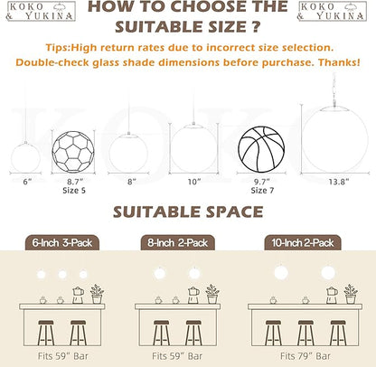 KoKo&Yukina 10 Inch Pendant Light Nickel Globe Pendant Lights Kitchen Island Mid Century Light Fixture Adjustable Globe Pendants Lights with Milky White Glass Shade for Dining Room Living Room