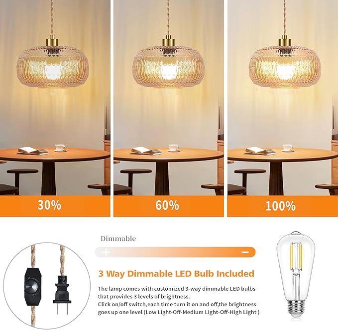 QIYIZM Plug in Pendant Light Hanging Lights with in Cord Mid Century Modern Gold Hanging Lamp Flower Glass Amber Vintage Dimmable Chandelier Ceiling Fixture for Living Room,Kitchen,Boho