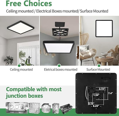 FY WISDOM FLY LIGHTING 20 Inch Large LED Flush Mount Ceiling Light, 50W, 5000LM, Selectable 3000K/4000K/6000K CCT,Square Flat Panel Low Profile Light Fixture (Black, 20“ 2PK)